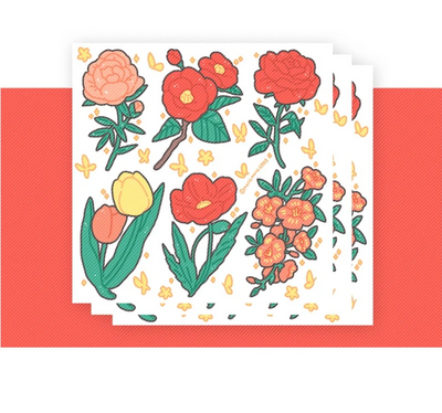 [MM21] Mong Mong Space Red Flowers Self-cut Sticker Pack