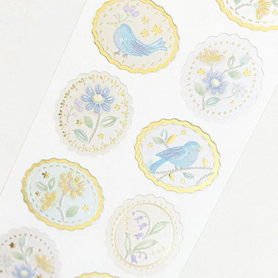 [NB11] Prier Sticker Sheet - Seal Prier Blue Bird and Flowers