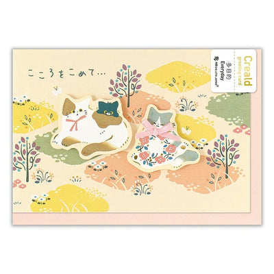 [NB05] Creald Greeting Card - Cats and Flowers