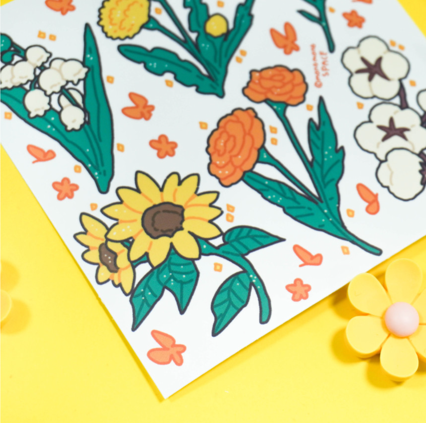 [MM22] DISCOUNT DESK Mong Mong Space Yellow Flowers Self-cut Sticker Pack