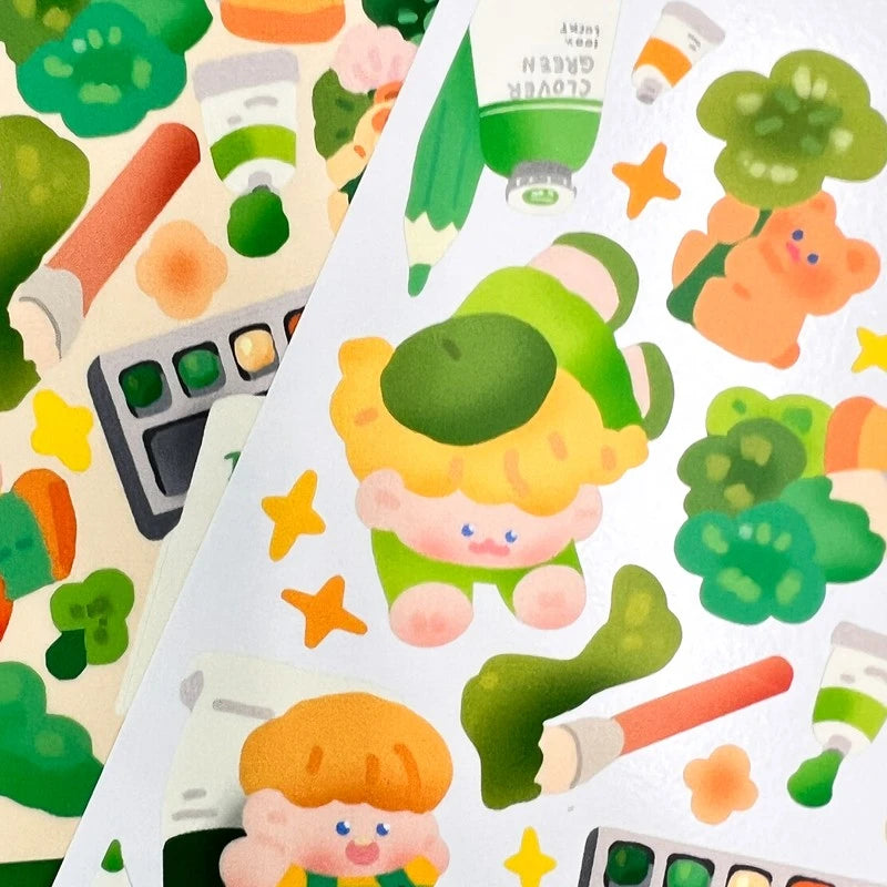 [PO03] Poku Poku Studio Drawing Clover Sticker Sheet