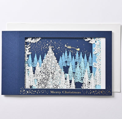 [EA10] EASE Laser Cut Shadow Box Blue Christmas Forest Card