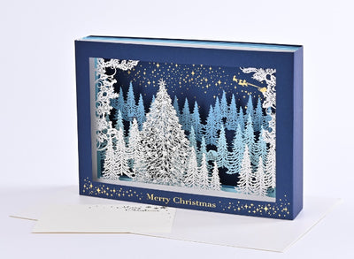 [EA10] EASE Laser Cut Shadow Box Blue Christmas Forest Card