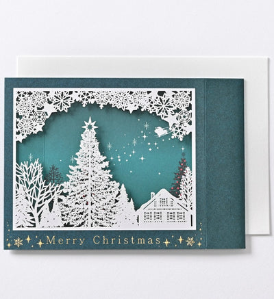 [EA05] EASE Laser Cut Shadow Box Green Christmas Tree Town Card