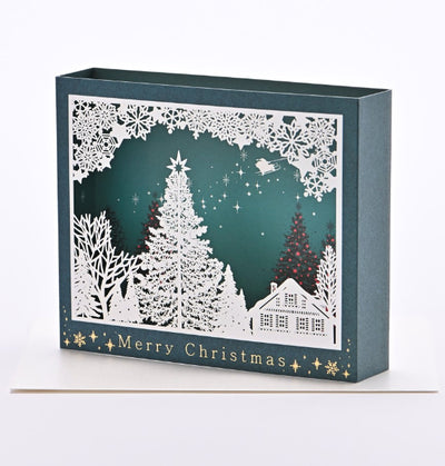 [EA05] EASE Laser Cut Shadow Box Green Christmas Tree Town Card