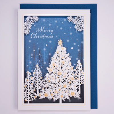 [EA03] EASE Laser Cut Shadow Box Blue Christmas Tree Card