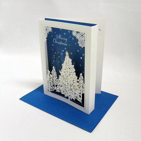 [EA03] EASE Laser Cut Shadow Box Blue Christmas Tree Card