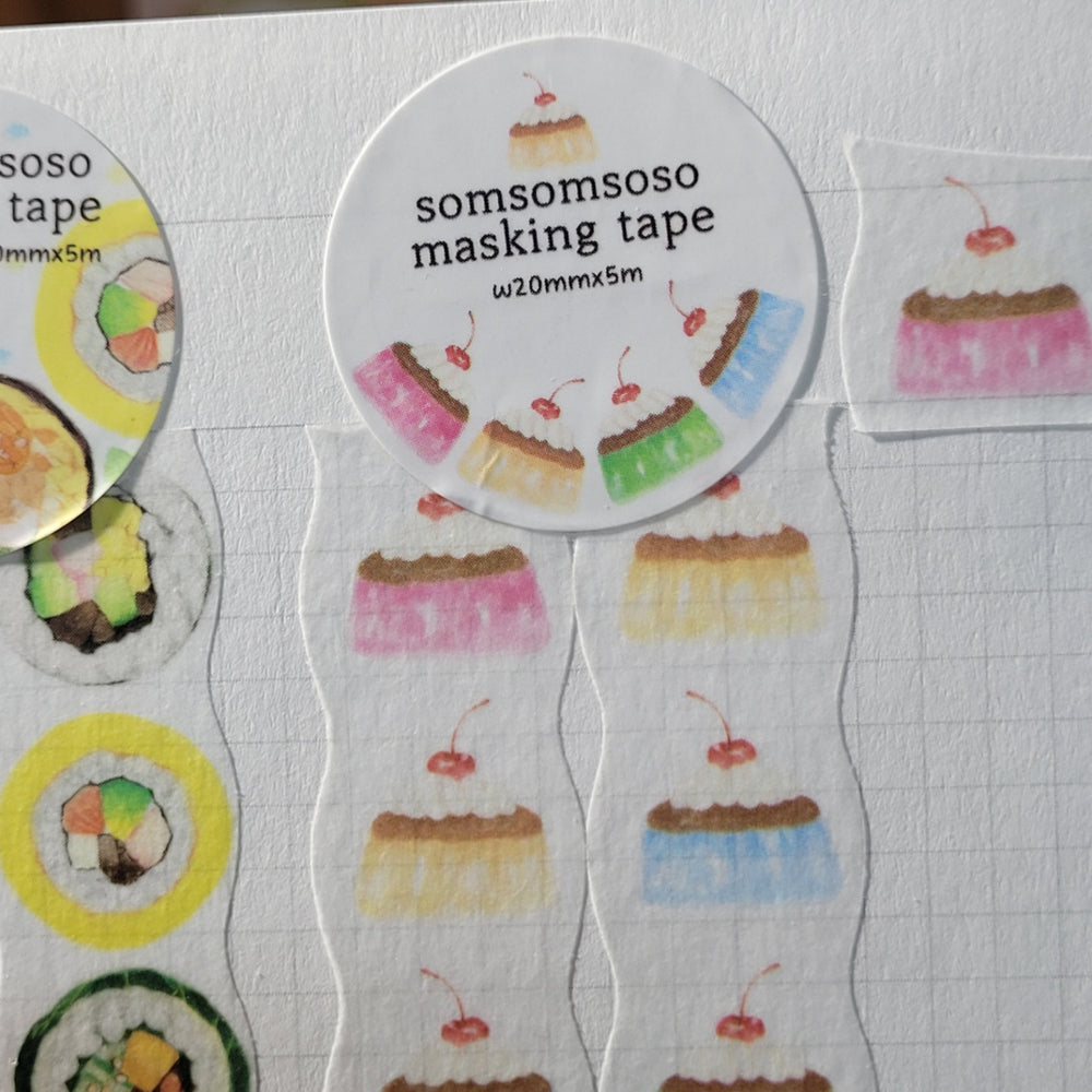 [SO08] Somsomsoso Mini Pudding/Kimbap Die-cut Masking Tape 20mm x 5m