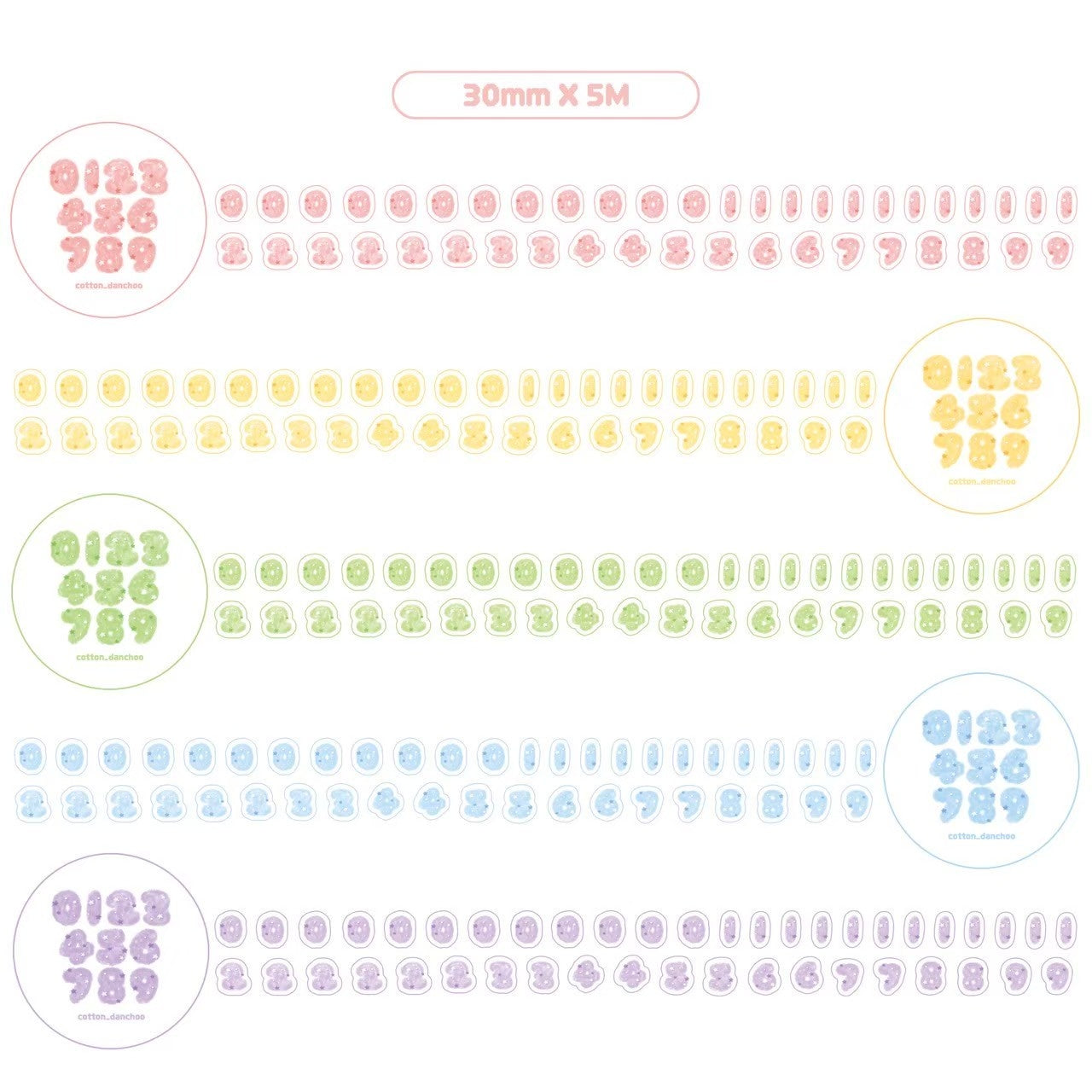 [DC90] Cotton Candy Cloud Number Kisscut Masking Tape (options)