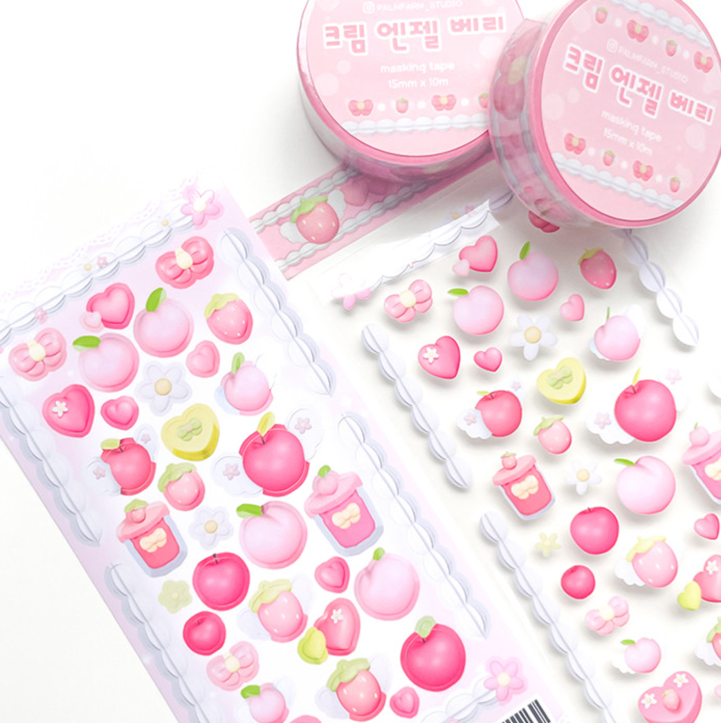 [PF65] Palmfarm Studio Cream Angel Cute Sticker Sheet (Pink/Green)