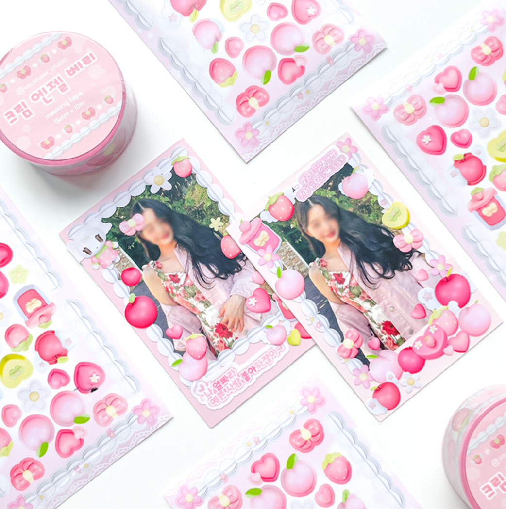 [PF65] Palmfarm Studio Cream Angel Cute Sticker Sheet (Pink/Green)