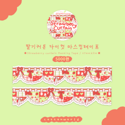 [CW13] Cotton World Strawberry Curtain Diecut Masking Tape 27mm x 5m