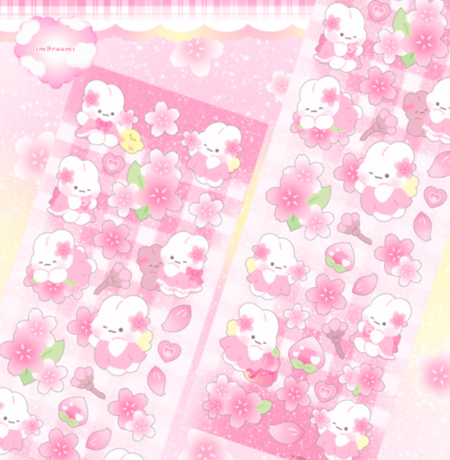 [GR03] im9roomi Cherry Blossom Bunny Sticker Sheet