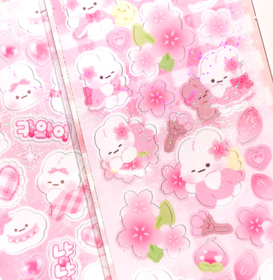 [GR03] im9roomi Cherry Blossom Bunny Sticker Sheet