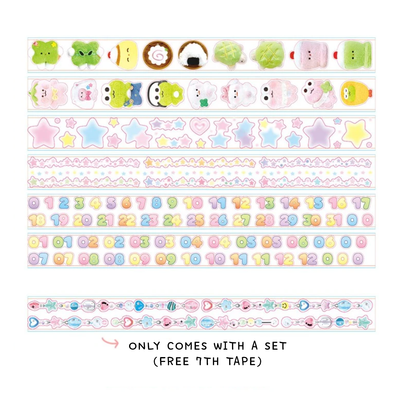 [PK04] Pinkrue Character & Star & Number Kisscut Masking Tape 25mm x 5m (Set/Singles)