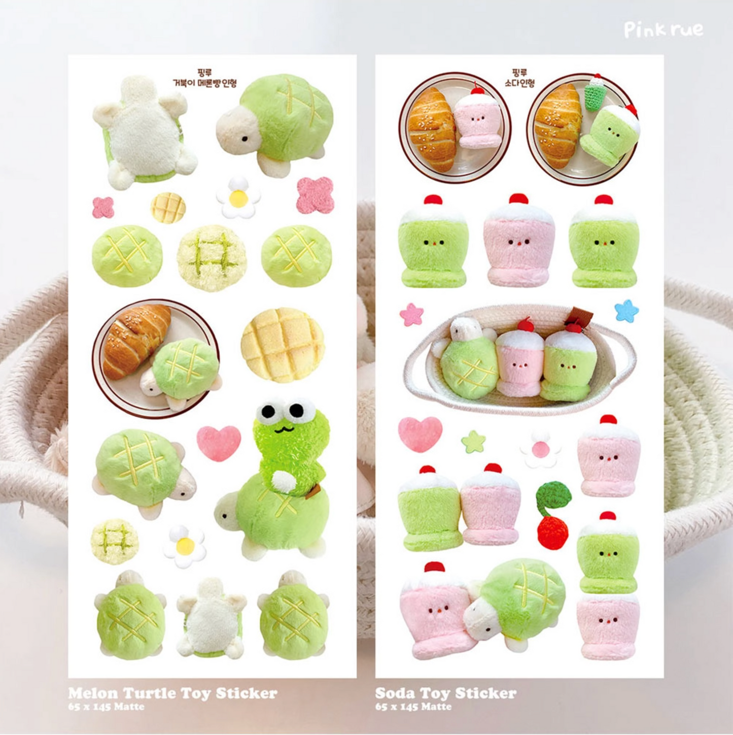 [PK11] Pinkrue Melon Turtle Toy & Soda Toy Sticker