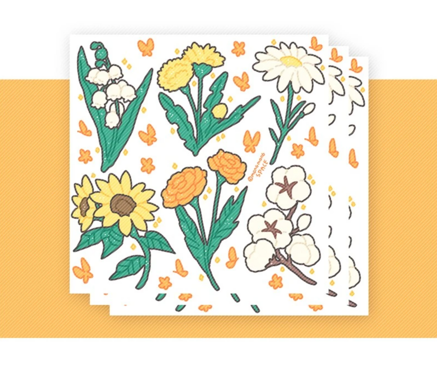 [MM22] DISCOUNT DESK Mong Mong Space Yellow Flowers Self-cut Sticker Pack