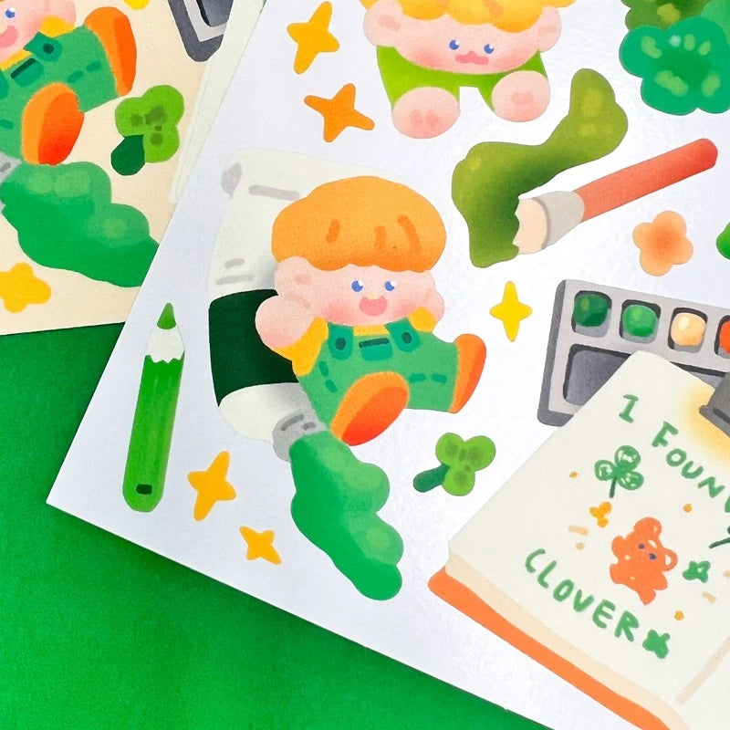 [PO03] Poku Poku Studio Drawing Clover Sticker Sheet